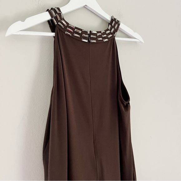 NWT Calvin Klein Women’s Beaded Neck Scoop Neck Sleeveless Dress Brown Size 10 - Picture 4 of 8